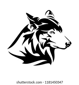 Wolf Head Profile Design - Black And White Vector Animal