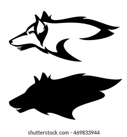 wolf head profile design - side view black and white vector mascot
