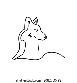 Wolf head in profile in line art style, minimalist abstract sketch.
