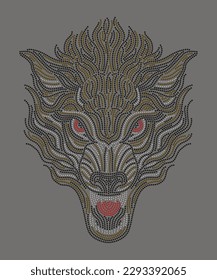 wolf head appliqué with rhinestones
