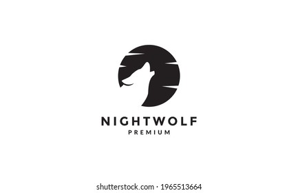 wolf head roar night logo symbol icon vector graphic design illustration