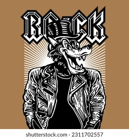 Wolf Head Rocker Rockstar Leather Jacket Vector Illustration