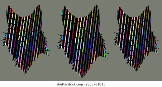Wolf head shading design art with colorful abstract pattern.