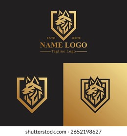 Wolf Head Shield Logo Bundle - Gold and Black Silhouette Emblem on Light and Dark Background
