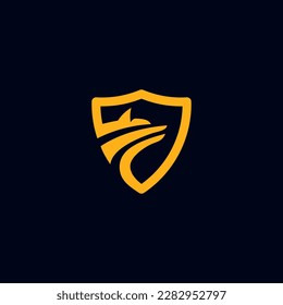 Wolf head and shield logo design, wolf badge emblem vector icon