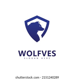 wolf head with shield logo vector illustration 