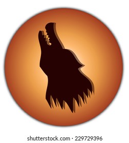 Wolf Head Silhouette howling in front of a Full Moon, Vector Illustration. 