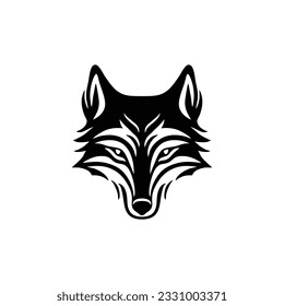 Wolf head silhouette logo of animal face icon. coyote clip art hunter predator wildlife symbol, isolated on white background.