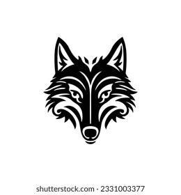 Wolf head silhouette logo of animal face icon. coyote clip art hunter predator wildlife symbol, isolated on white background.