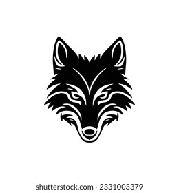 Wolf head silhouette logo of animal face icon. coyote clip art hunter predator wildlife symbol, isolated on white background.