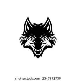 Wolf head silhouette logo of animal face clipart. coyote icon hunter predator wildlife symbol, isolated on white background.