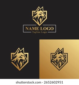 Wolf Head Silhouette Logo Pack with Shield - Golden Emblem Collection