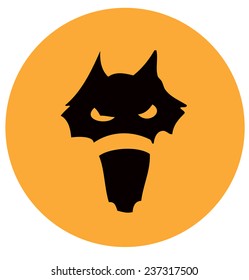 Wolf Head Silhouette Sign in front of a Simple Yellow Moon, Vector Illustration. 