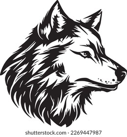 Wolf head silhouette vector on a white background.