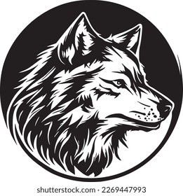 Vector de silueta de cabeza de lobo sobre fondo blanco.
