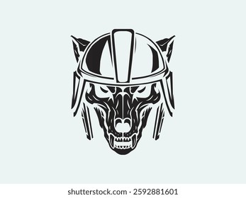 wolf head Skelton with helmet, free vector illustration art 