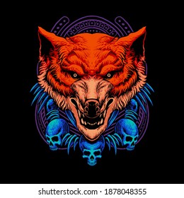 wolf head skull vector illustration