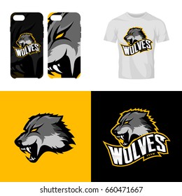 Wolf head sport club isolated vector logo concept. Modern professional team badge mascot design. Premium quality wild animal t-shirt tee print illustration. Smart phone case accessory emblem.