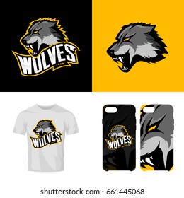 Wolf head sport club isolated vector logo concept. Modern professional team badge mascot design. Premium quality wild animal t-shirt tee print illustration. Smart phone case accessory emblem.