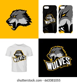 Wolf head sport club isolated vector logo concept. Modern professional team badge mascot design. Premium quality wild animal t-shirt tee print illustration. Smart phone case accessory emblem.