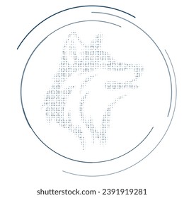 The wolf head symbol filled with dark blue dots. Pointillism style. Vector illustration on white background