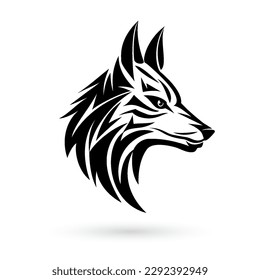 A Wolf Head Symbol Icon perfect for use as a badge, label, logo or t-shirt design. The illustration features a detailed animal emblem with sharp lines on white background