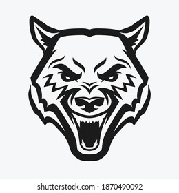Wolf head tattoo. Aggressive wild animal vector illustration