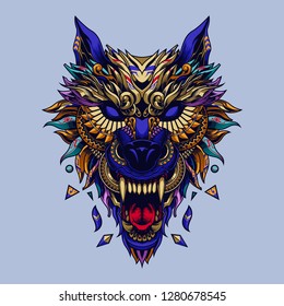 wolf head tattoo illustration and tshirt design