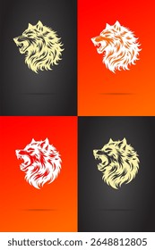 Wolf head tattoo and logo design, vector illustration, Wolf logo illustration with red and black background