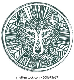 Wolf head tattoo sketch. Native american style. Ethnic animals vector illustration. Ethnic wolf / african / indian / totem