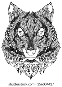 Wolf head Tattoo. Vector illustration.