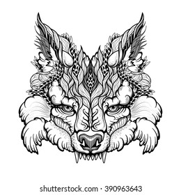 Wolf head tattoo. Vector illustration