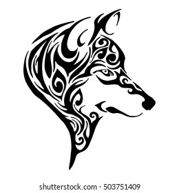 wolf head tribal tattoo sketch drawing isolated vector