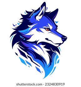 Arte vectorial de cabeza de lobo, aislado en fondo blanco, simple ilustración vectorial. Diseño para, pegatinas, camisetas, logotipo deportivo de mascota de juegos. Carácter para el concepto de logotipo deportivo y de juegos. Fondo blanco.
