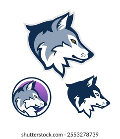 Wolf head vector emblem on the white background.