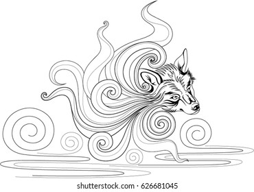 Wolf head vector illustration. Design for tattoo, wall decoration, bag, pillow cover, t-shirt, book and poster.