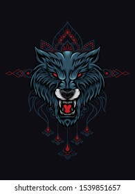 Wolf head vector illustration with mandala as the background ornament, suitable for apparel merchandise, t-shirt or outerwear.