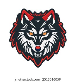 Wolf head vector illustration, wolf mascot for gaming, wolf modern design, wolf logo red black and white color combination vector on white background.