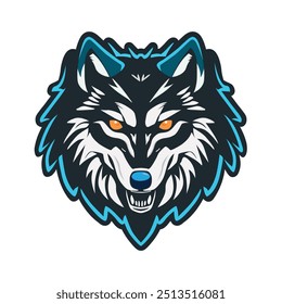 Wolf head vector illustration, wolf mascot for gaming, wolf head logo blue black and white color combination vector on white background.