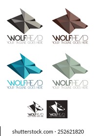 Wolf head vector logo template, a logo template representing a polygon wolf's head or a head of a canine. Available in four colors, white and black.