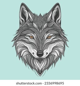 A Wolf head, in a vector style with details, on white background