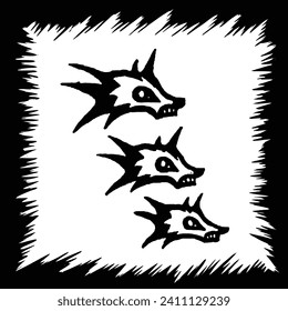 wolf head vector, woodblock print illustration, lithograph etching wolf