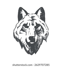 Wolf head. Vintage engraving isolated gray wolf illustration ink sketch. Black and white hand drawn vector image. Vector illustration