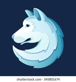 Wolf head volume logo. Blue on black. Vector design template elements for your application or corporate identity.