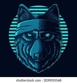 Wolf head wear bandana vector illustration for your company or brand