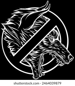 Wolf head in white line on black background