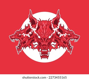 Wolf heads. Hand drawn vector illustration. Sketch style drawing. Art for merch.