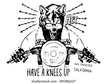wolf and helmet and motorcycle graphic for t shirt and tee print