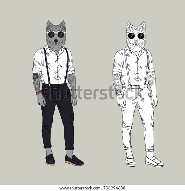 Wolf Hipster Furry Art Illustration Fashion Stock Vector (Royalty Free ...