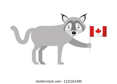 wolf holding canadian flag character